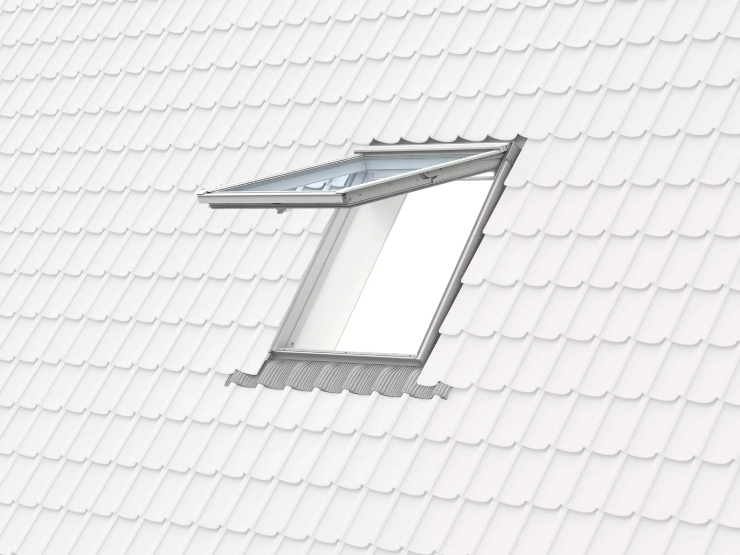 VELUX GPU uitzetvenster in geopende stand, buitenaanzicht