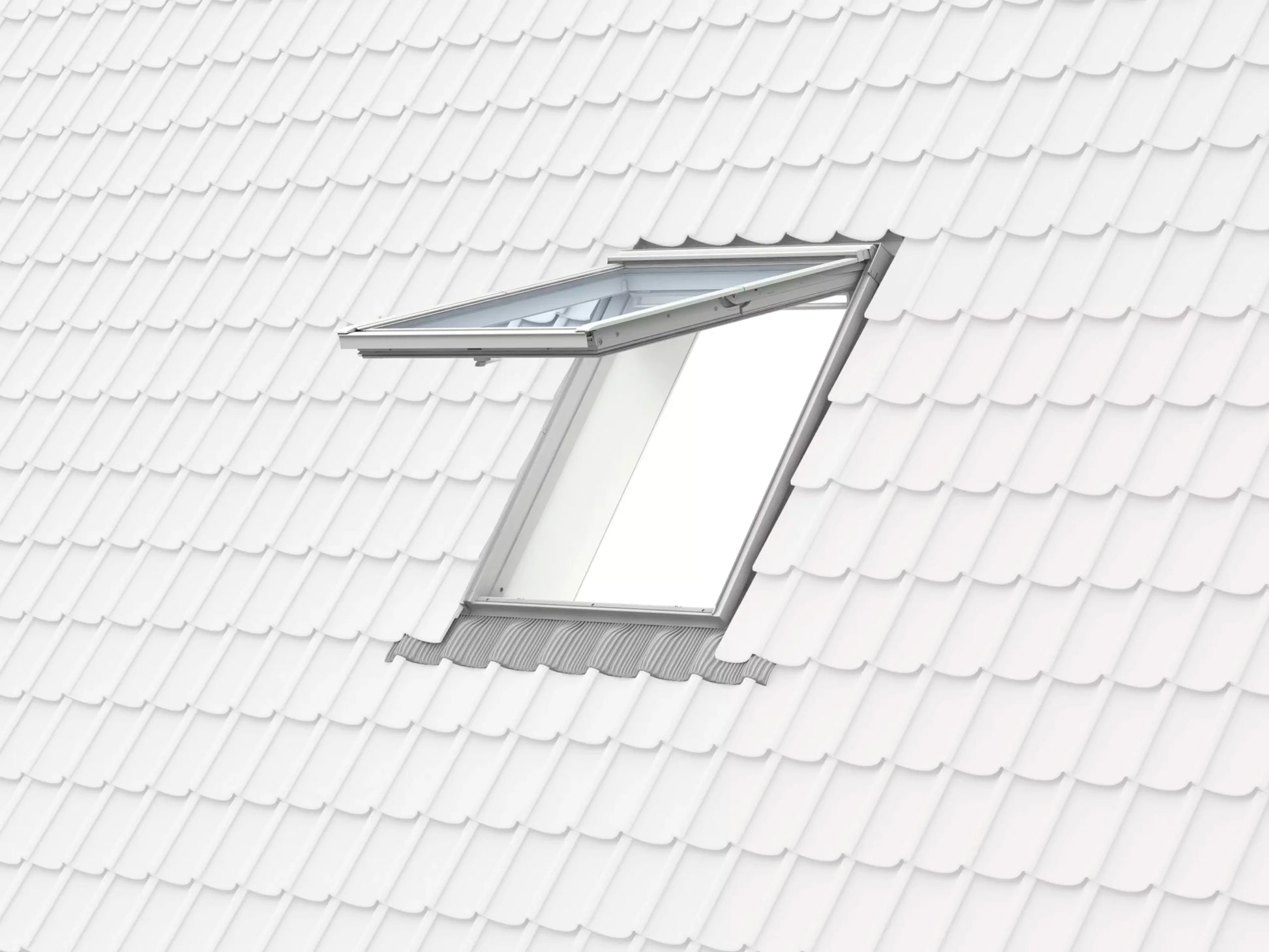 VELUX GPU uitzetvenster in geopende stand, buitenaanzicht