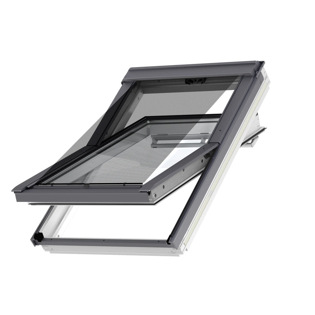 VELUX MHL buitenzonwering aan de buitenzijde van een geopend VELUX dakraam, productfoto