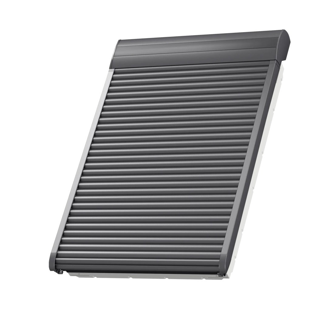 VELUX SML elektrisch rolluik gesloten op een VELUX dakraam, productfoto