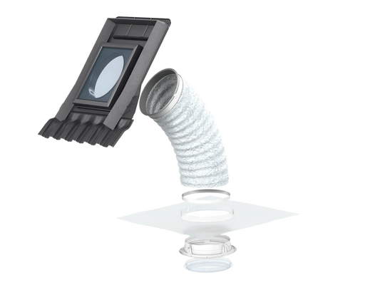 VELUX TWF daglichtspot voor hellend pannendak: gegolfd gootstuk met flexibele geribbelde buis en plafondring